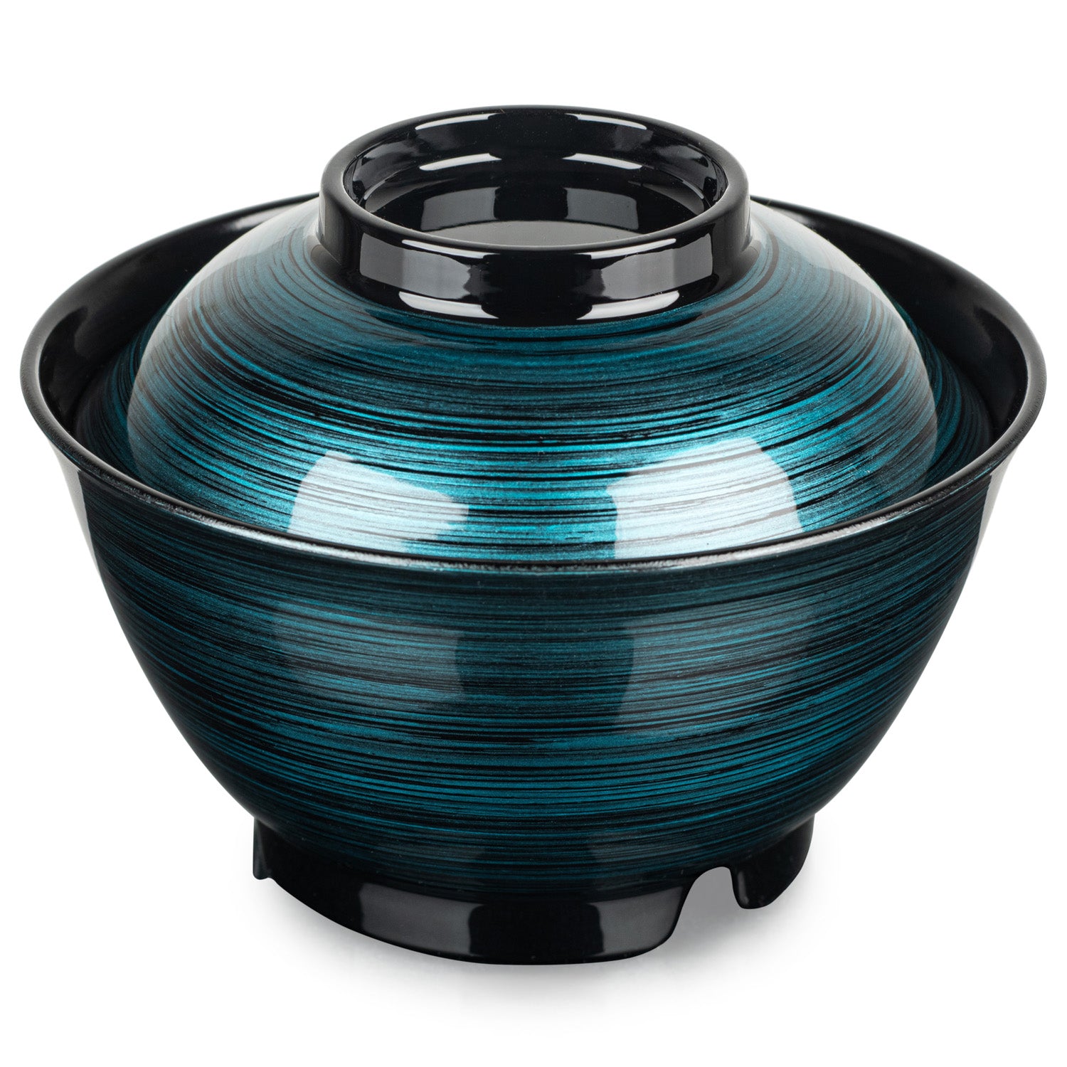Ocean Blue Japanese Lacquer Large Rice Bowl and Lid
