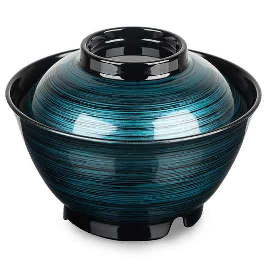 Ocean Blue Japanese Lacquer Large Rice Bowl and Lid