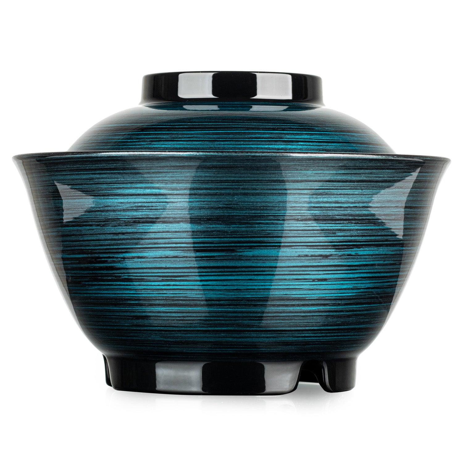 Ocean Blue Japanese Lacquer Large Rice Bowl and Lid side