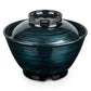 Ocean Blue Japanese Lacquer Small Rice Bowl and Lid