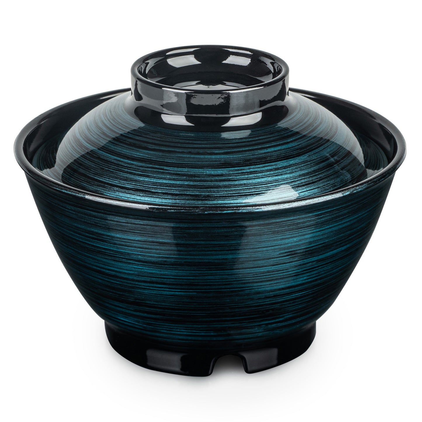 Ocean Blue Japanese Lacquer Small Rice Bowl and Lid