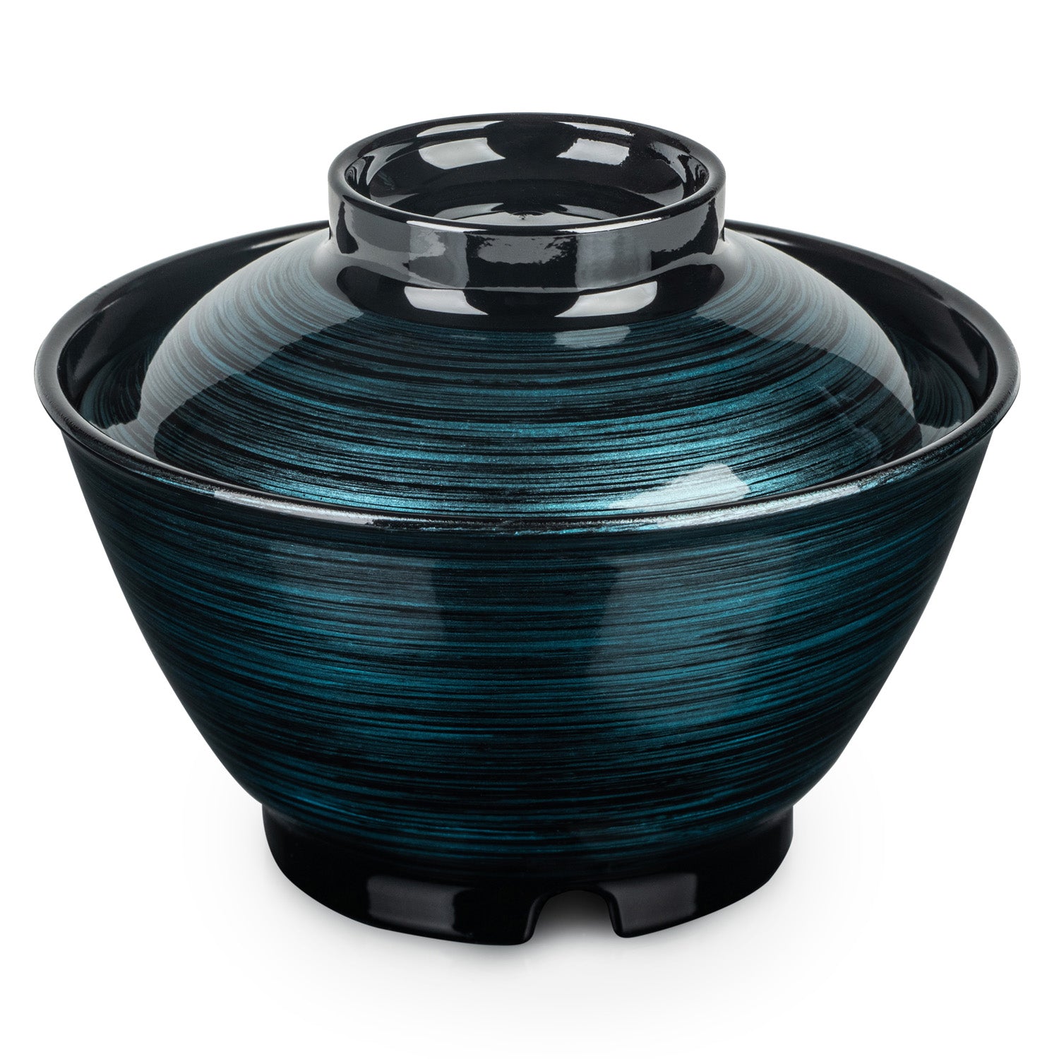 Ocean Blue Japanese Lacquer Small Rice Bowl and Lid