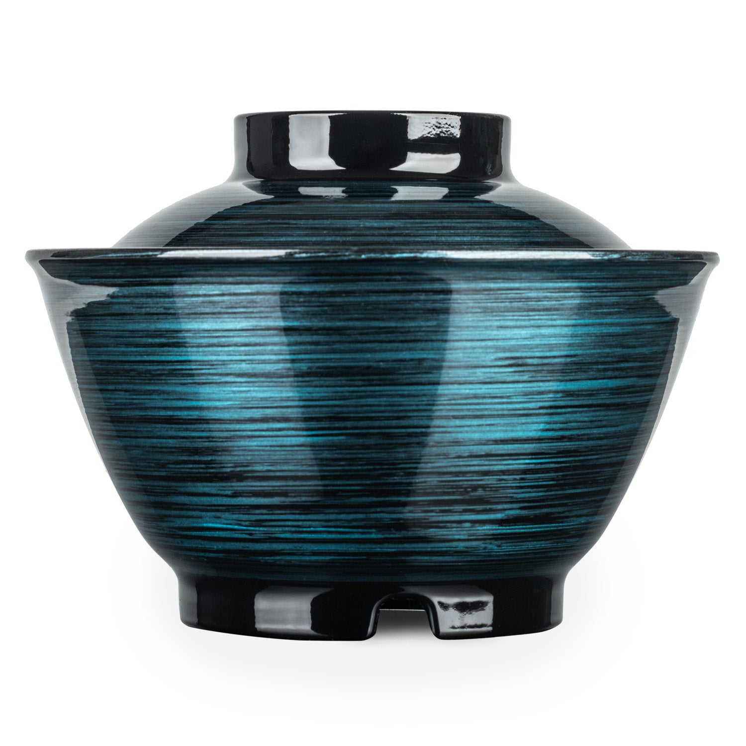 Ocean Blue Japanese Lacquer Small Rice Bowl and Lid side