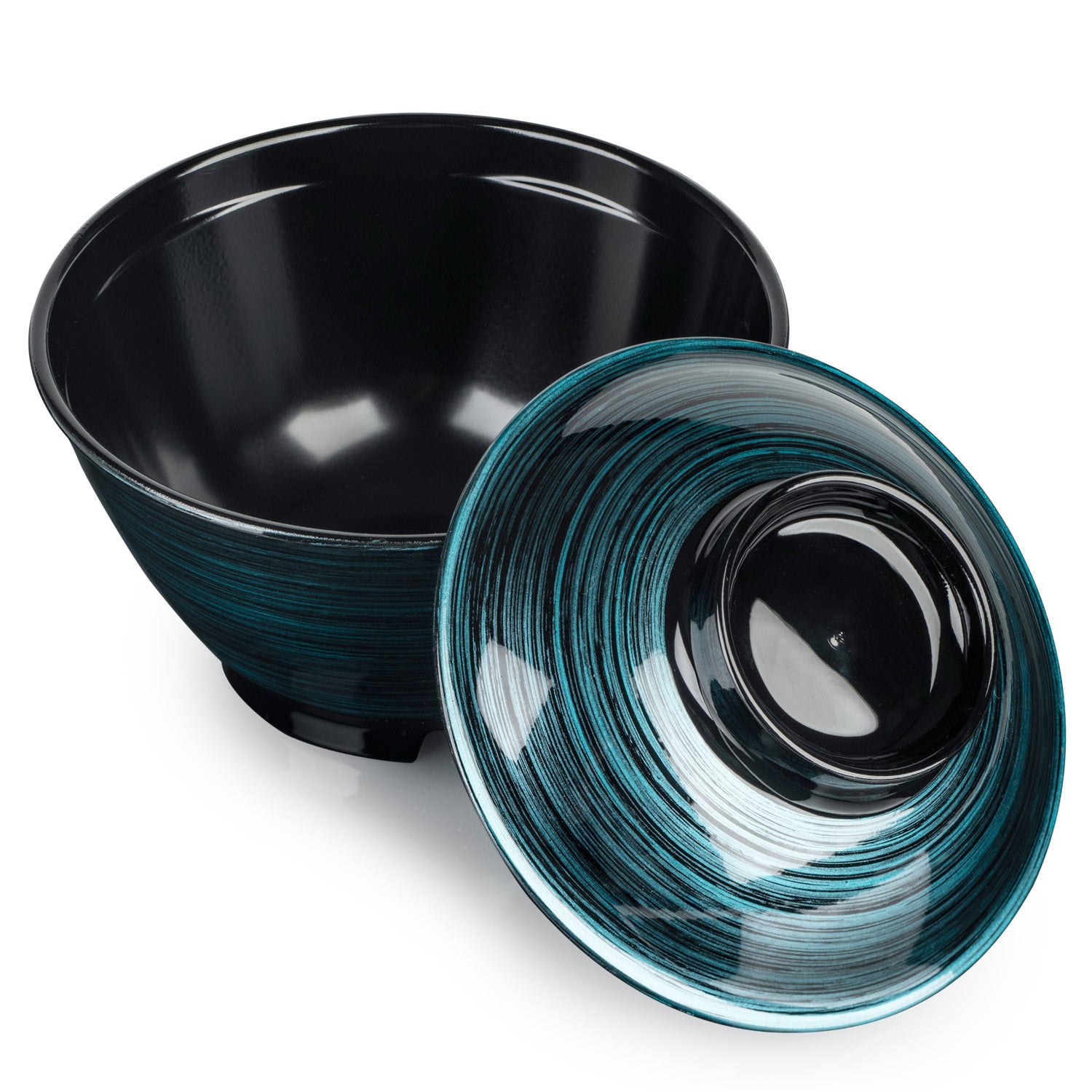 Ocean Blue Japanese Lacquer Small Rice Bowl and Lid open