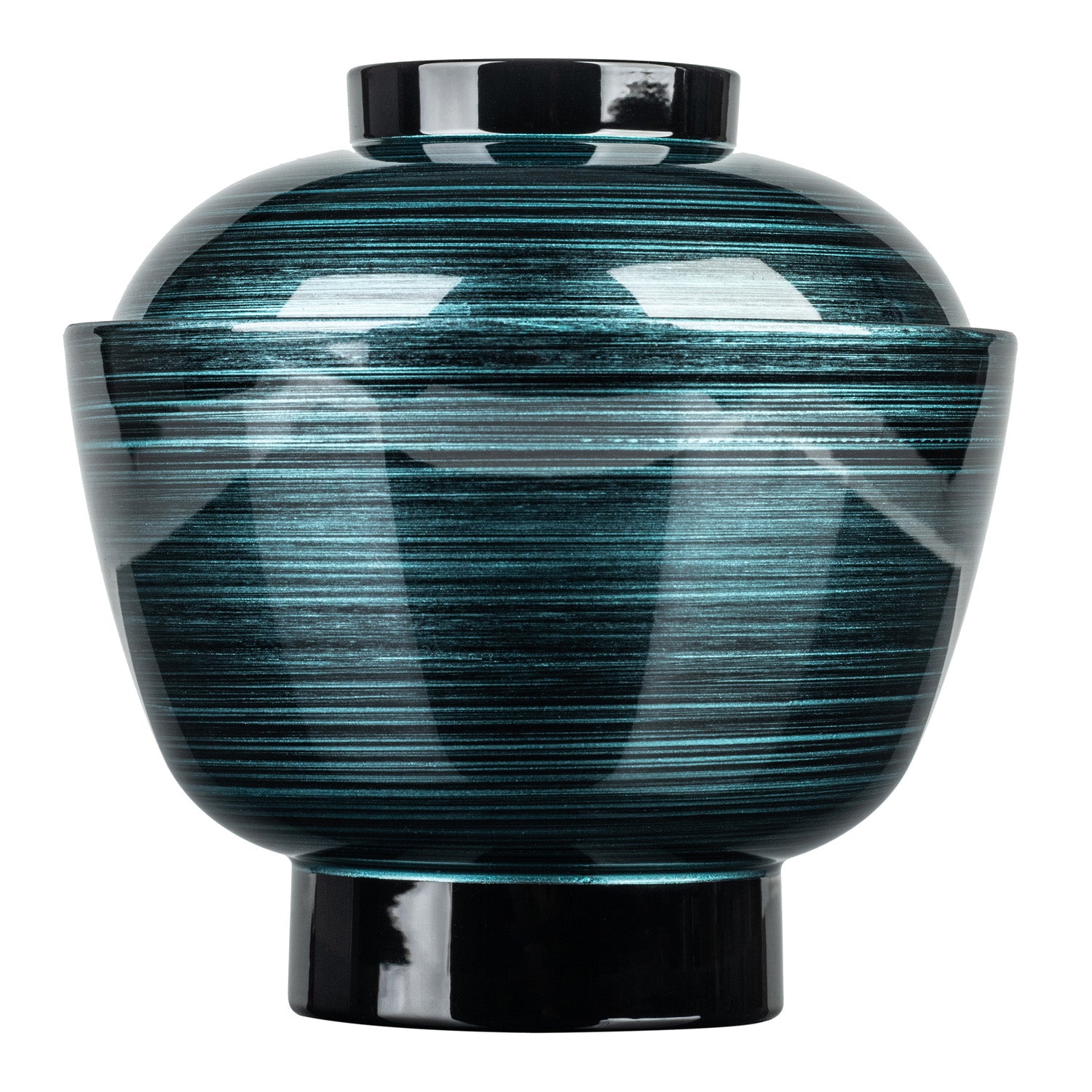 Ocean Blue Japanese Lacquer Soup Bowl and Lid side
