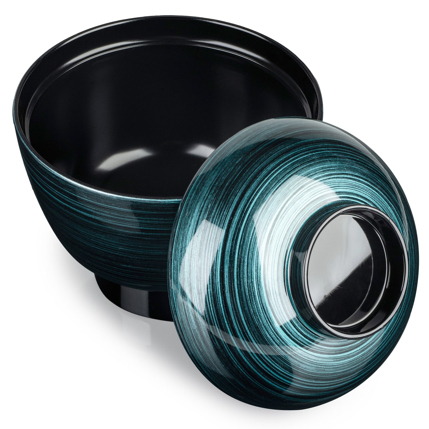 Ocean Blue Japanese Lacquer Soup Bowl and Lid open
