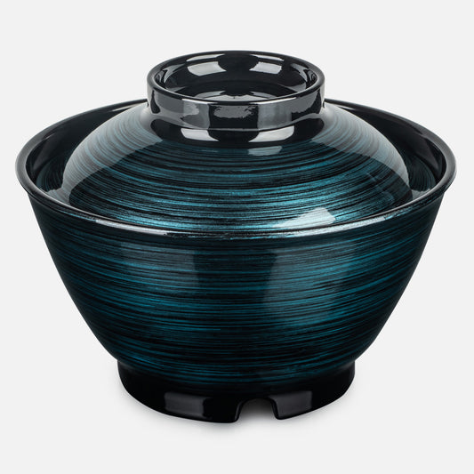 Ocean Blue Japanese Lacquer Small Rice Bowl and Lid