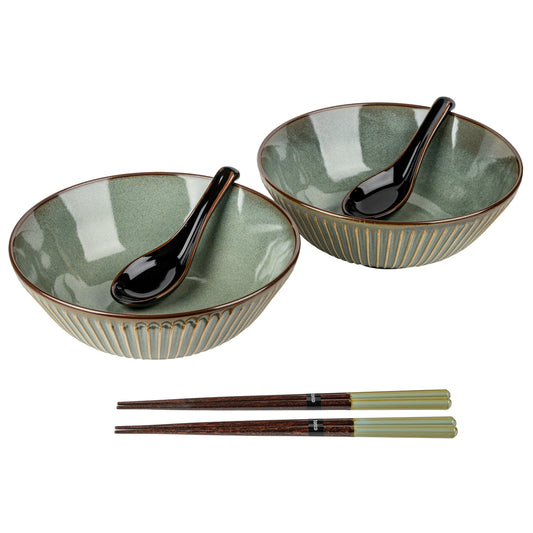 Olive Green Sendan Japanese Ramen Bowl Gift Set