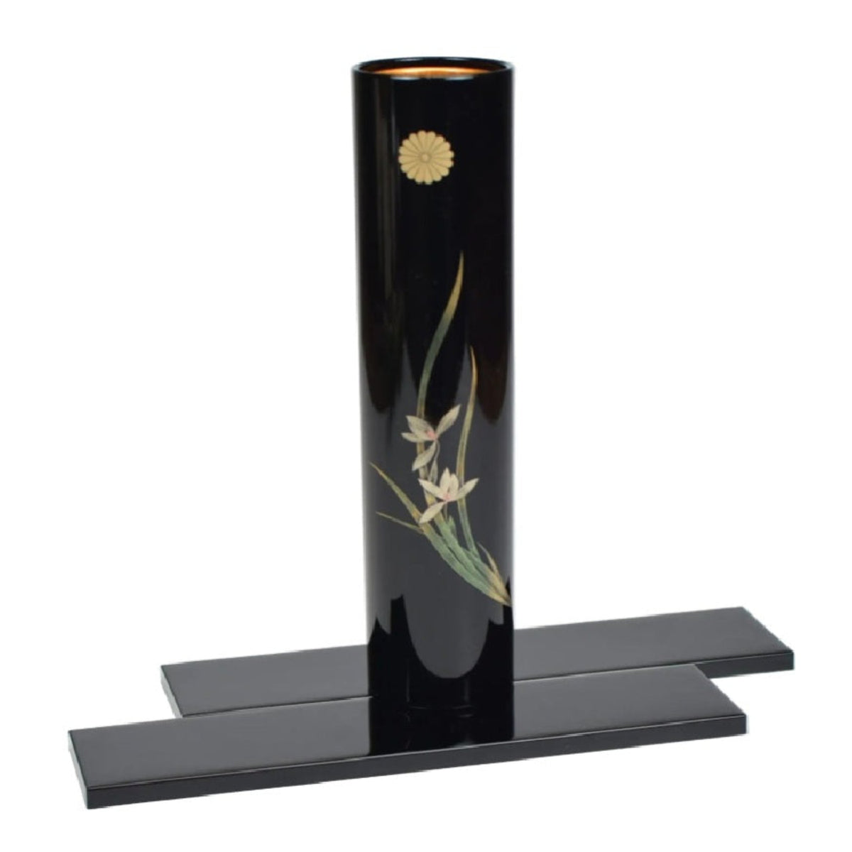 Orchid Chrysanthemum Japanese Lacquer Vase