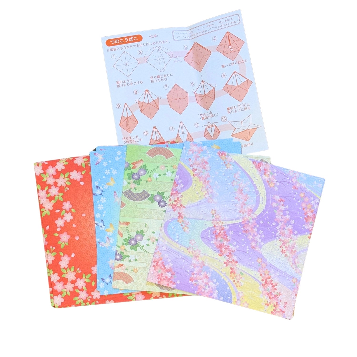 Pack 28 Sheets Double Sided Asanoha Pattern Japanese Origami Paper instructions and pattern