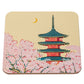 Pagoda and Cherry Blossom Cork Japanese Coaster