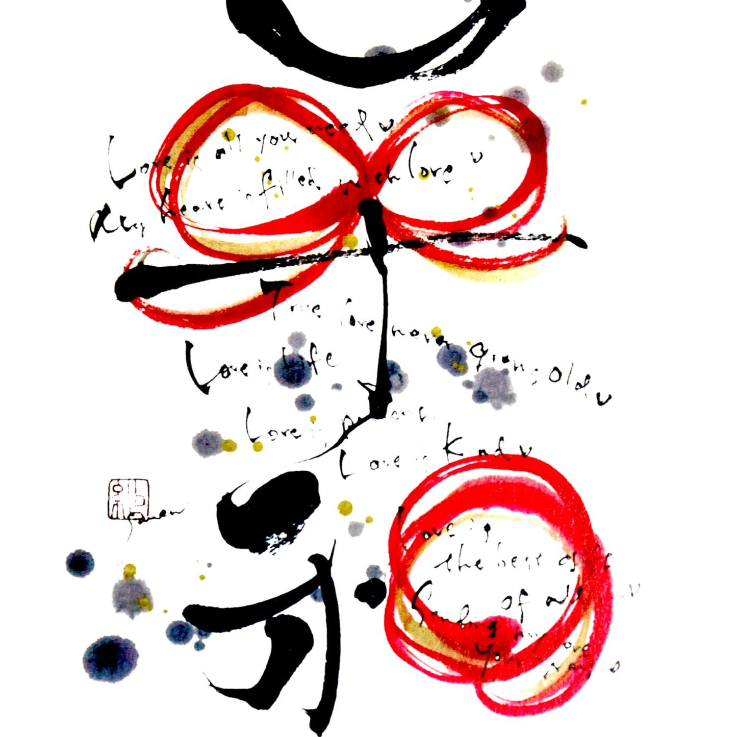 Peace and Love Black Frame A5 Japanese Print close up