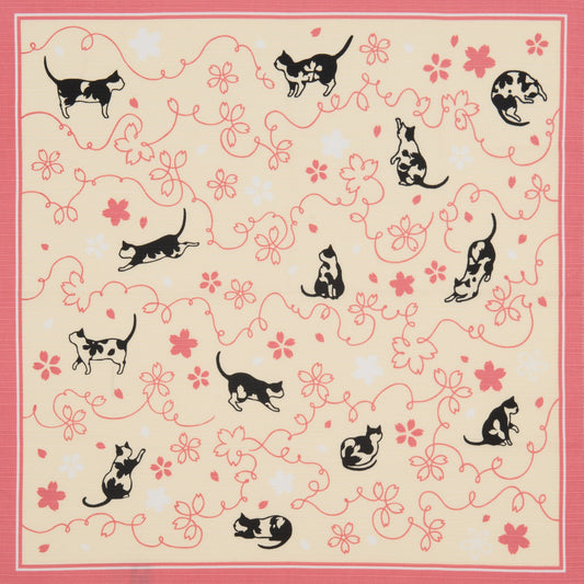 Pink Lucky Cat Japanese Cotton Furoshiki