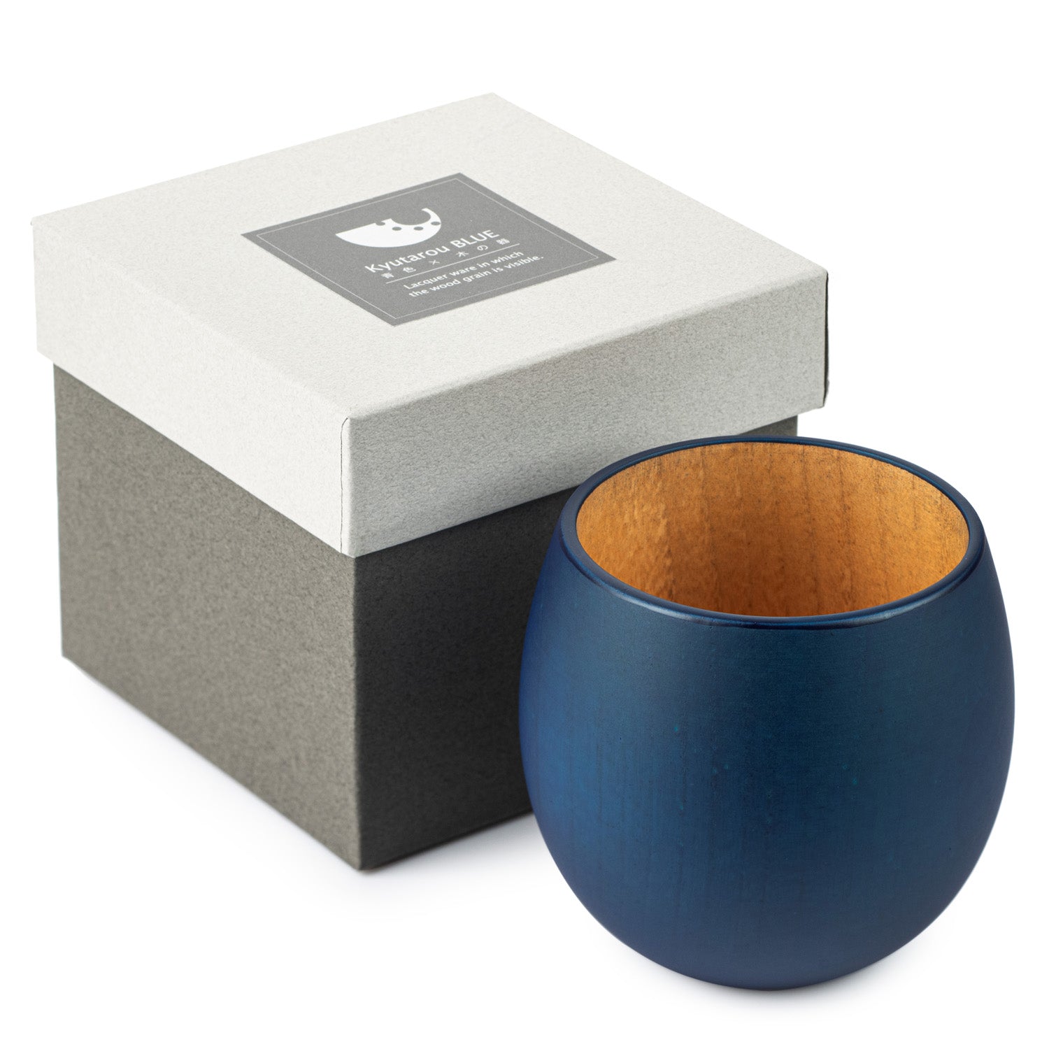 Premium Blue Japanese Wooden Teacup and Gift Box