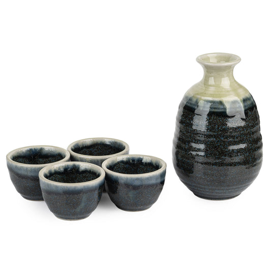 Premium Navy and Sage Japanese Sake Set