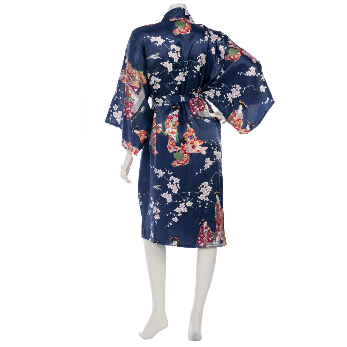 Premium Short Navy Geisha and Blossom Silk Kimono