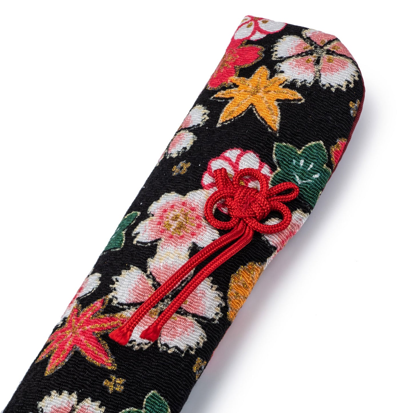 Pretty Black Floral Japanese Folding Fan Case detail