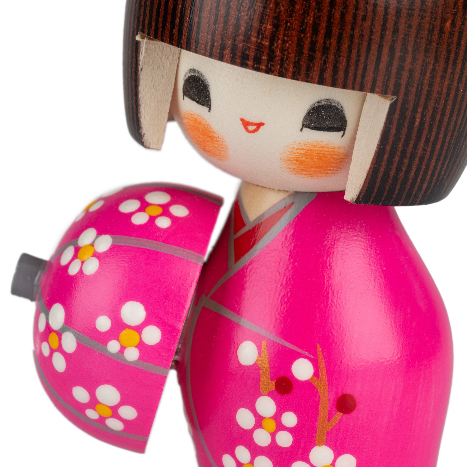 Pretty Lady in Pink Japanese Kokeshi Doll detail