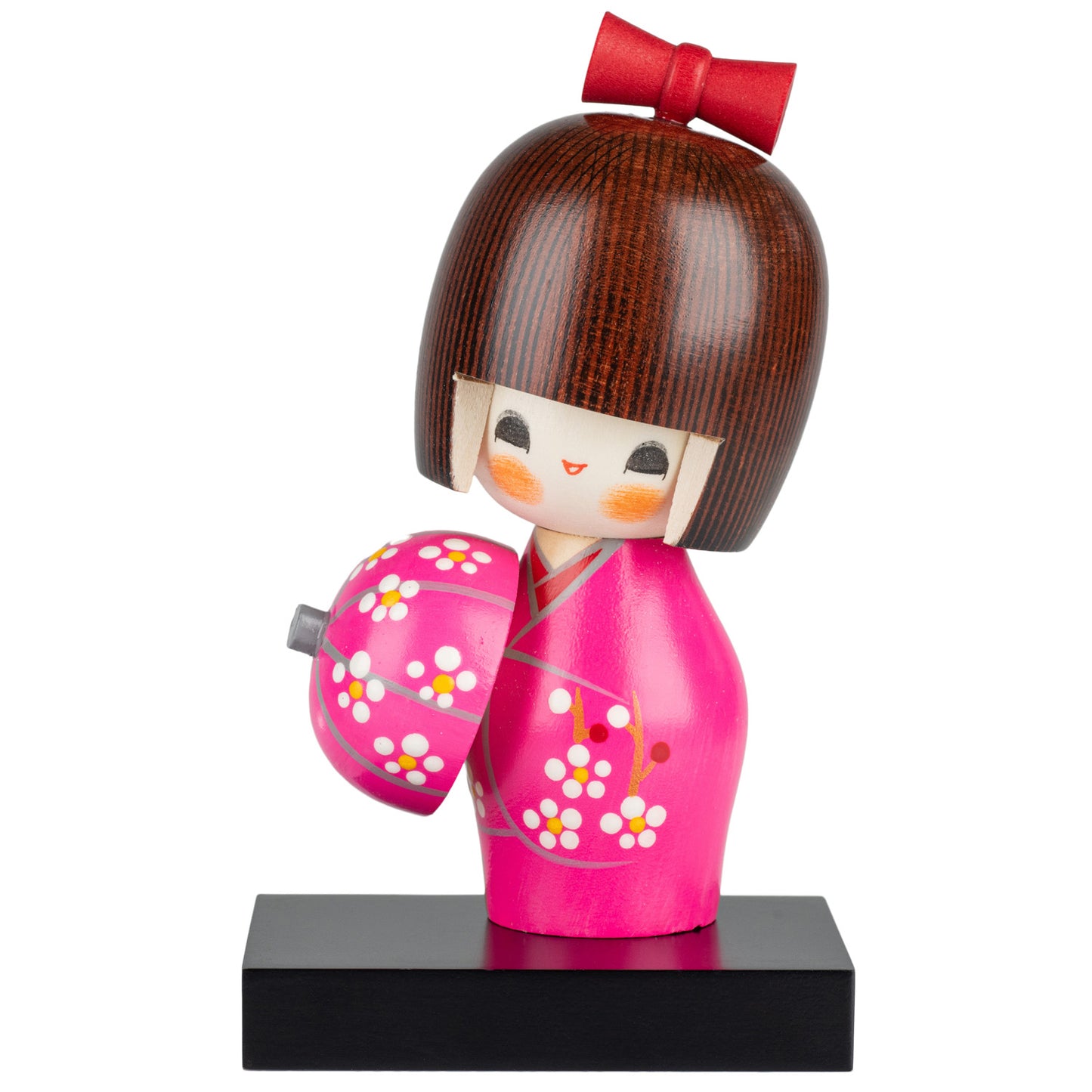 Pretty Lady in Pink Japanese Kokeshi Doll and optional base