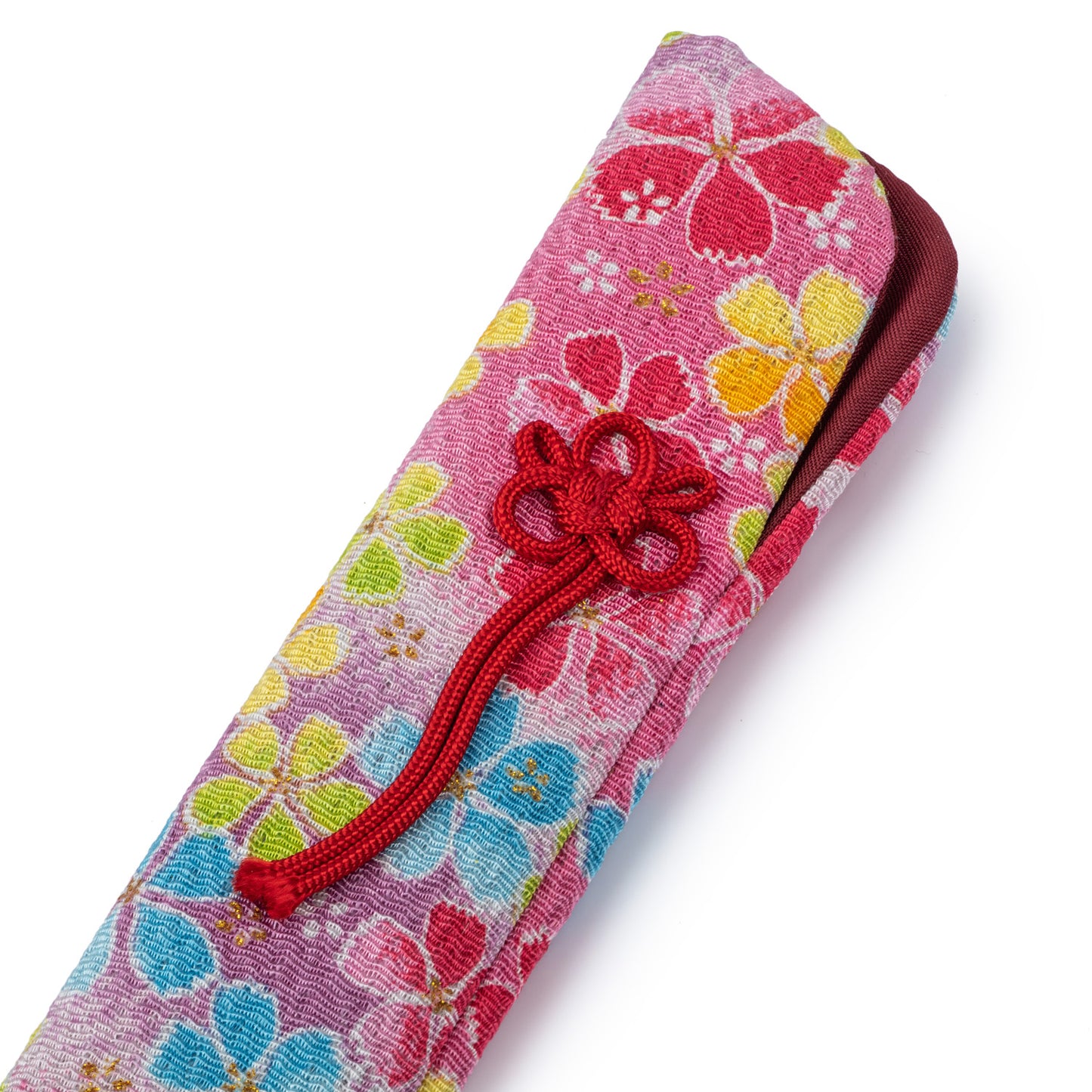 Pretty Pink Floral Japanese Folding Fan Case detail
