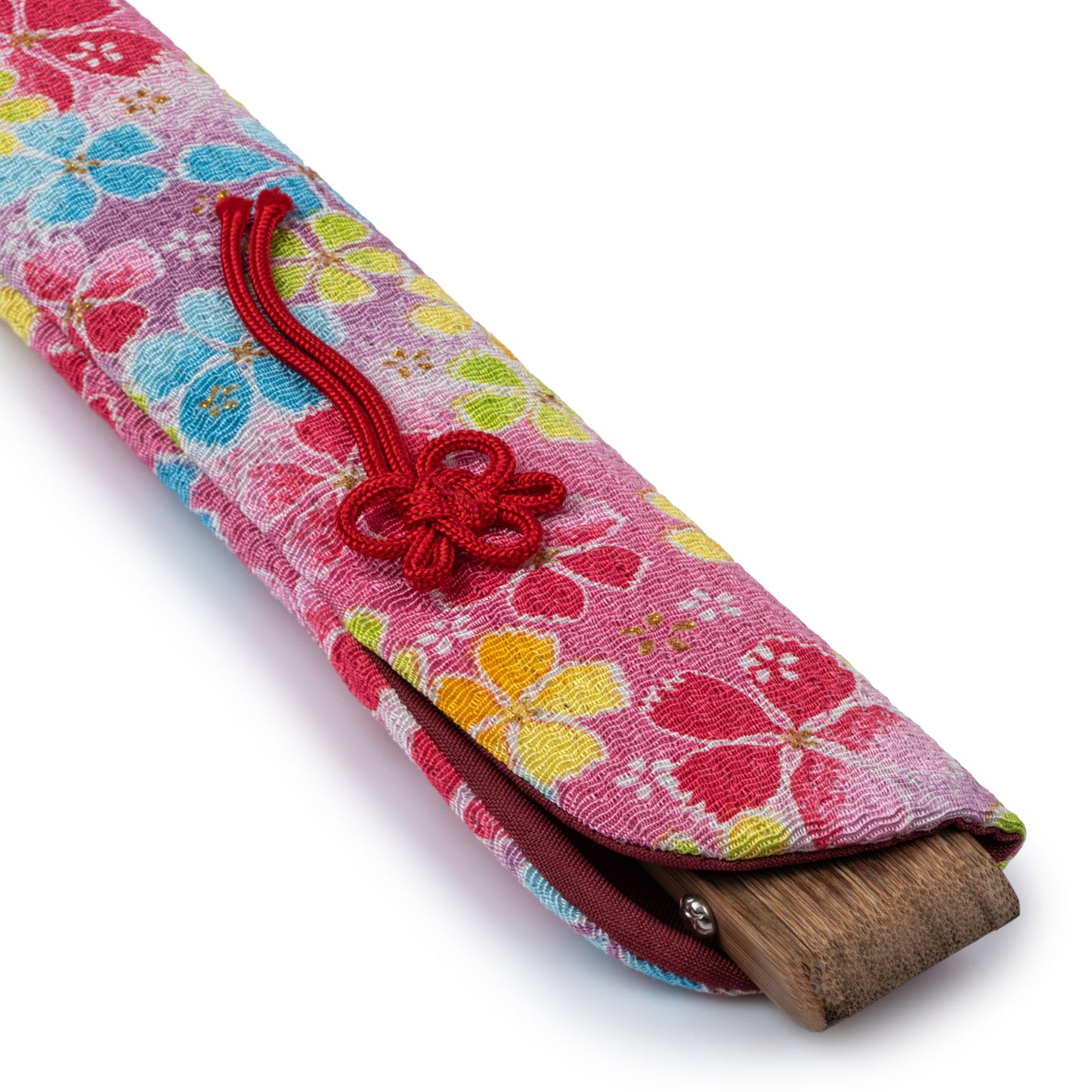 Pretty Pink Floral Japanese Folding Fan Case close up