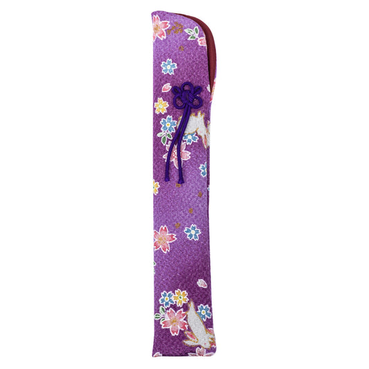 Pretty Purple Floral Japanese Folding Fan Case