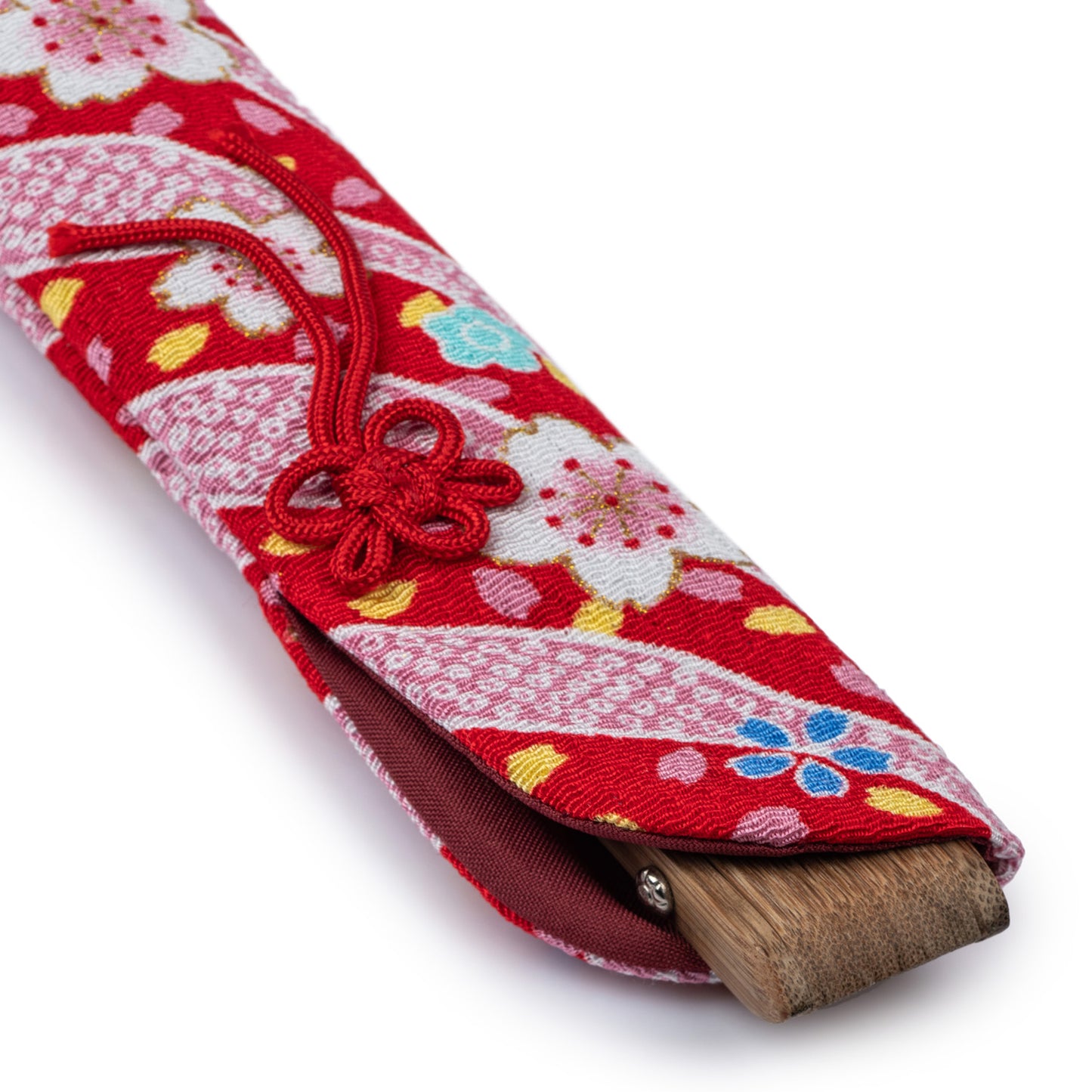 Pretty Red Floral Japanese Folding Fan Case close up