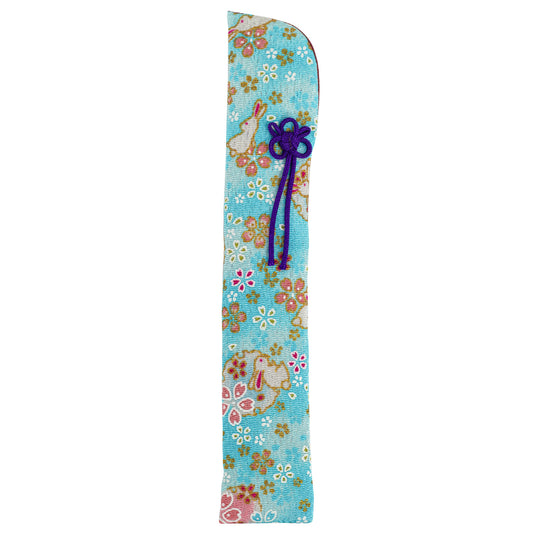 Pretty Turquoise Floral Japanese Folding Fan Case