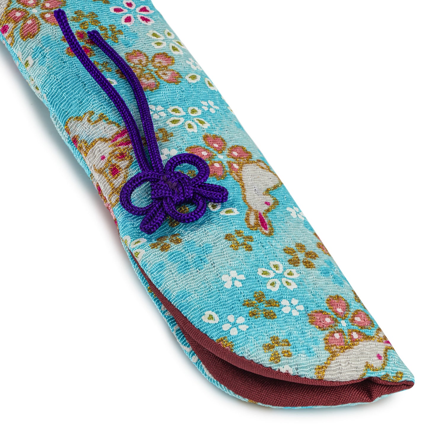 Pretty Turquoise Floral Japanese Folding Fan Case detail