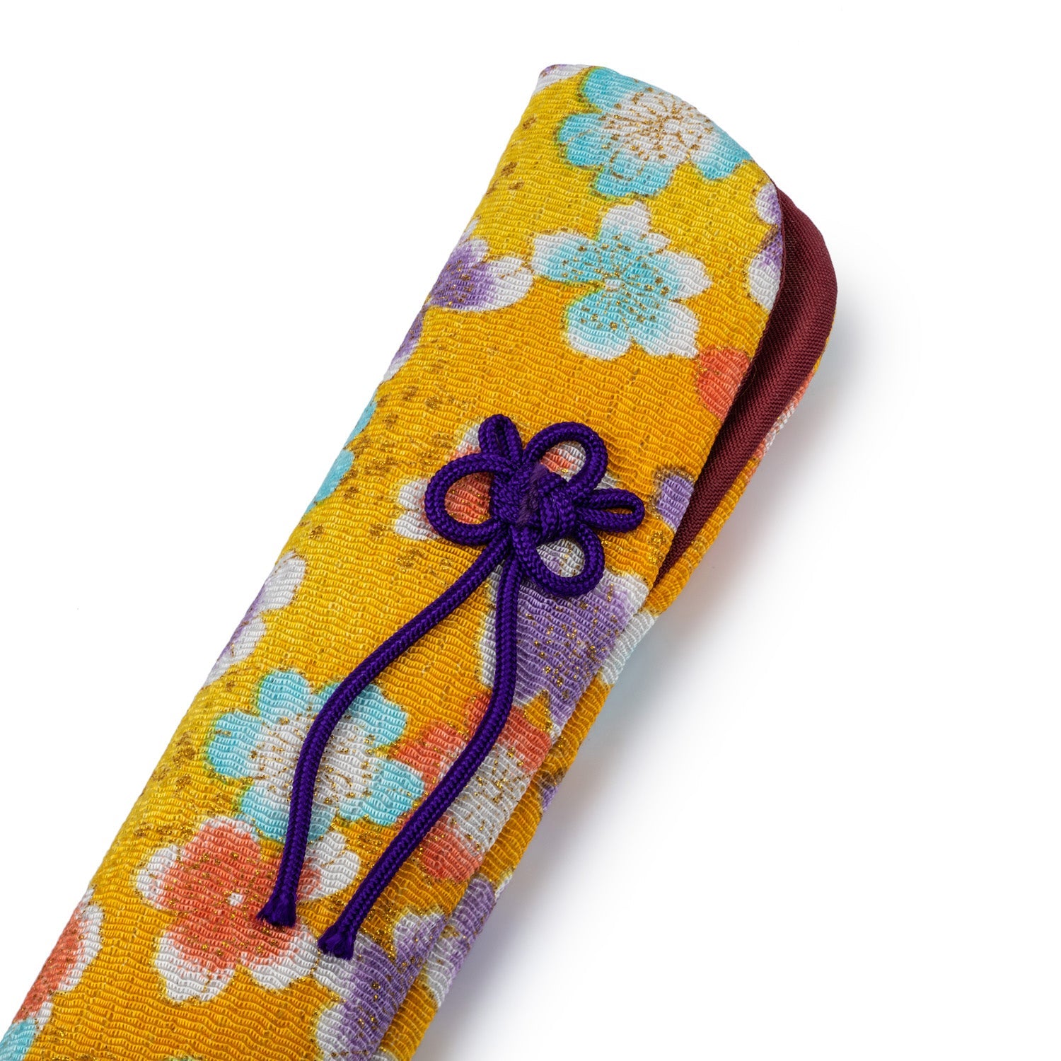 Pretty Yellow Floral Japanese Folding Fan Case detail