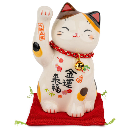 Prosperity Wish Japanese Lucky Cat and red cushion