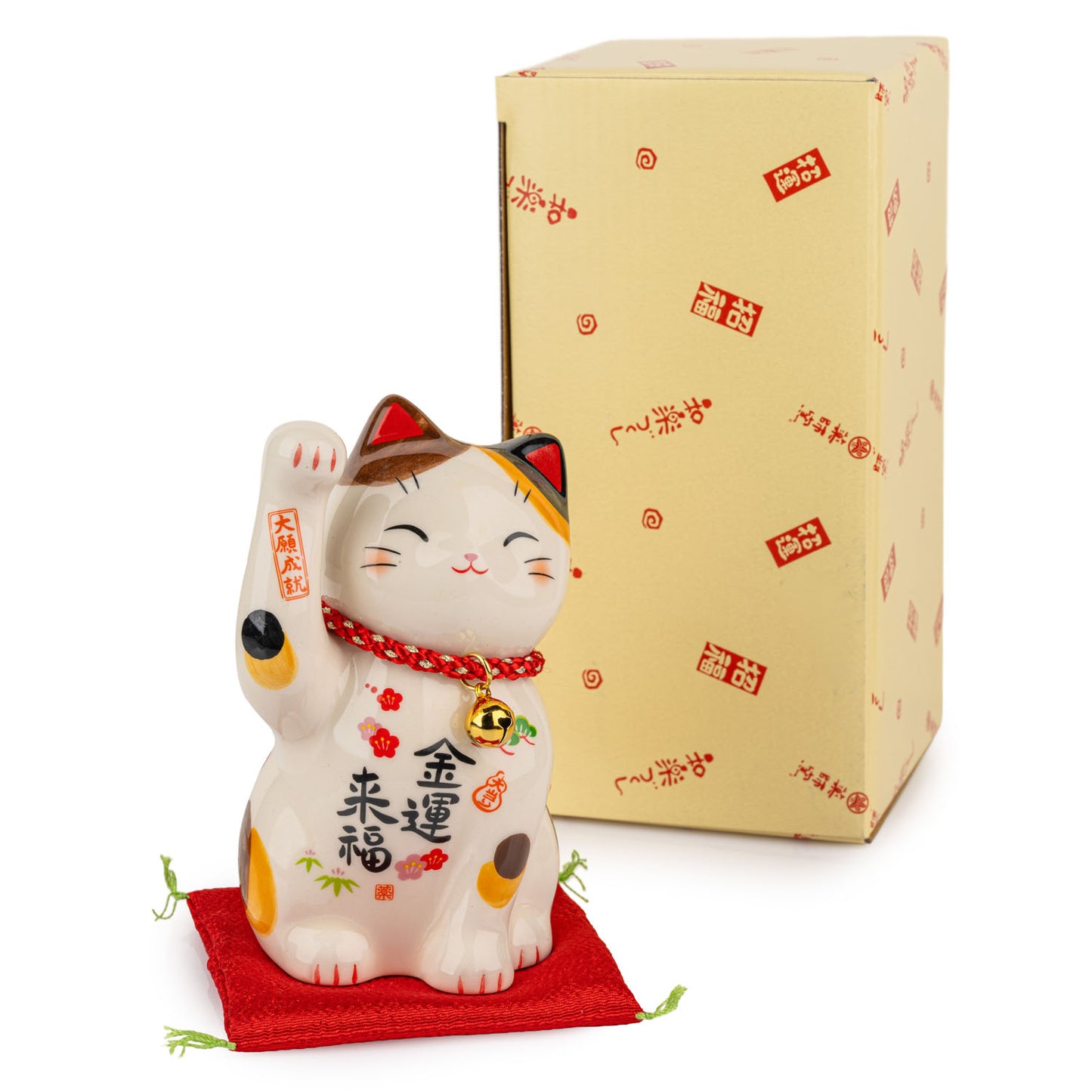 Prosperity Wish Japanese Lucky Cat red cushion and gift box