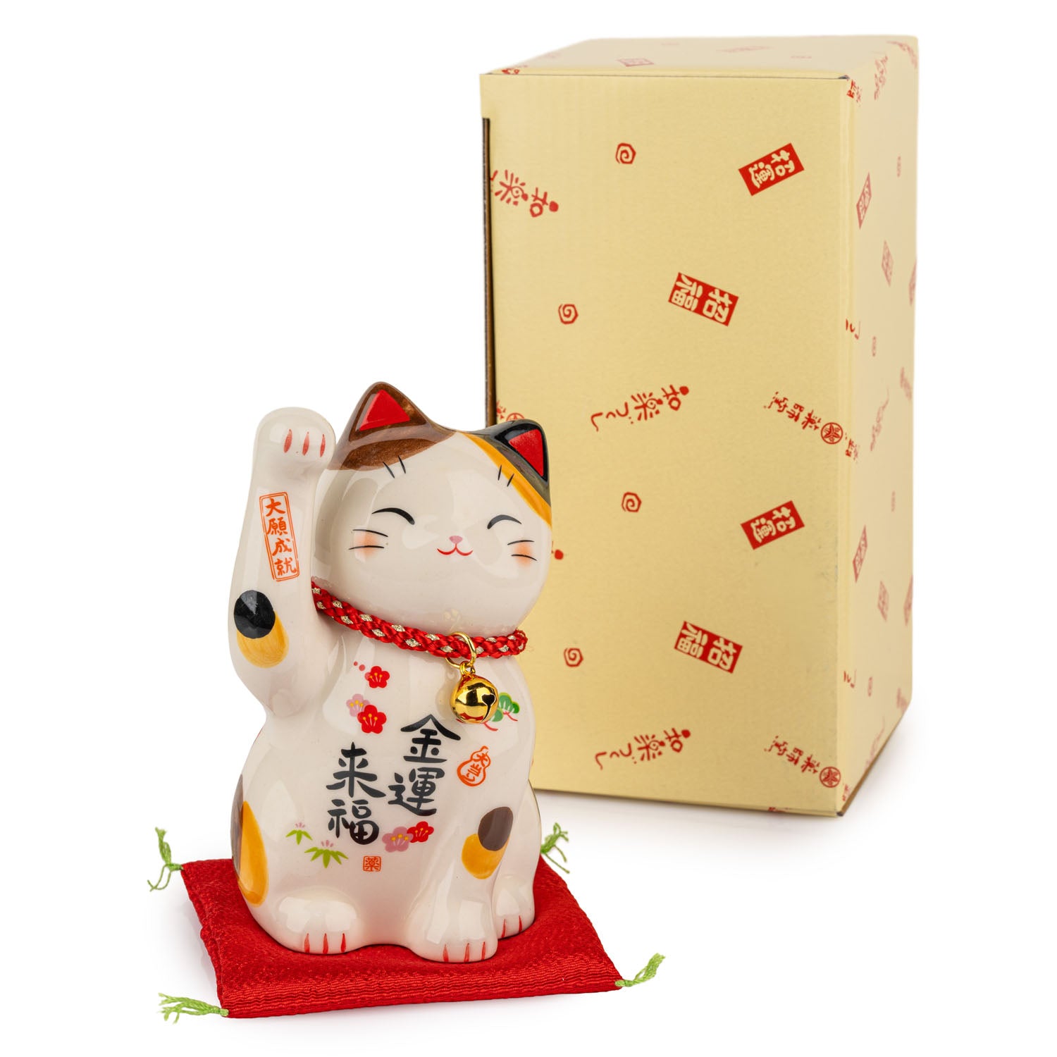 Prosperity Wish Japanese Lucky Cat red cushion and gift box