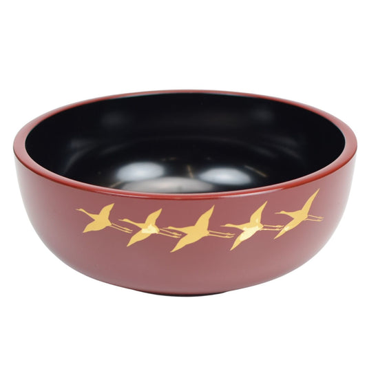 Red Crane Large Japanese Lacquer Serving Bowl
