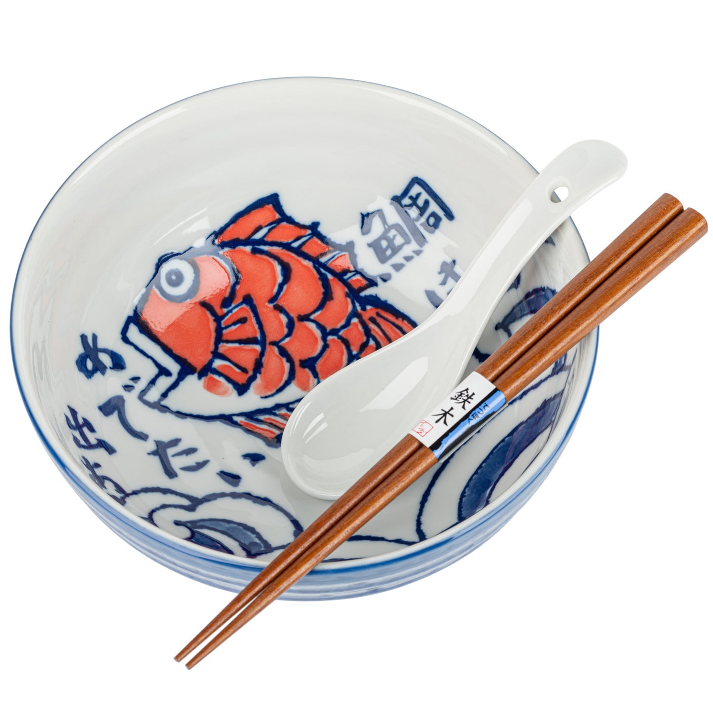 Red Fish Japanese Ramen Noodle Bowl Gift Set detail