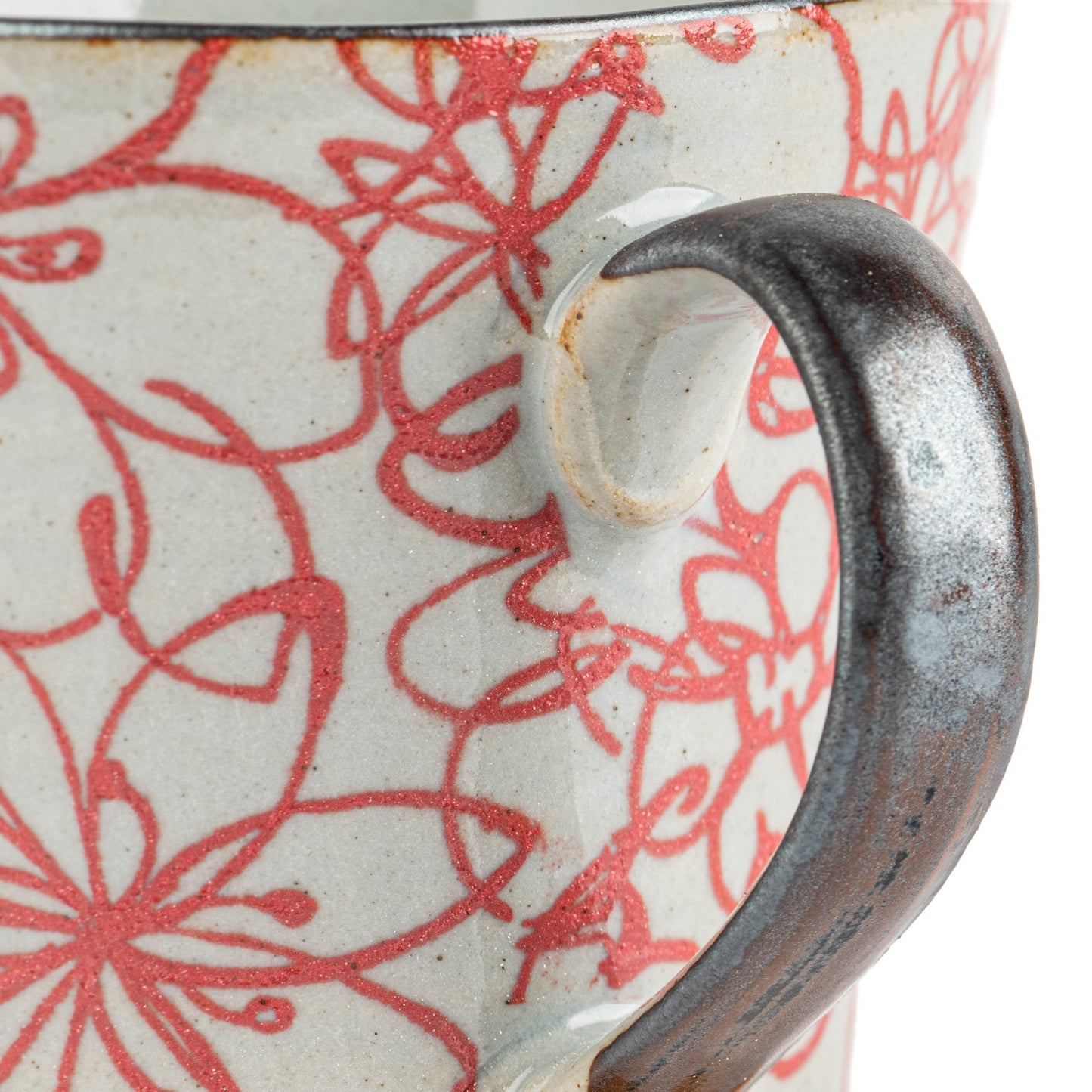 Red Flower Garden Japanese Mug handle