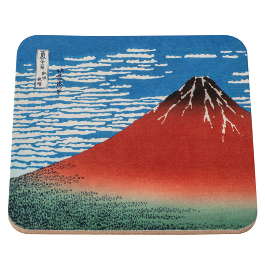 Red Mount Fuji Cork Japanese Coaster