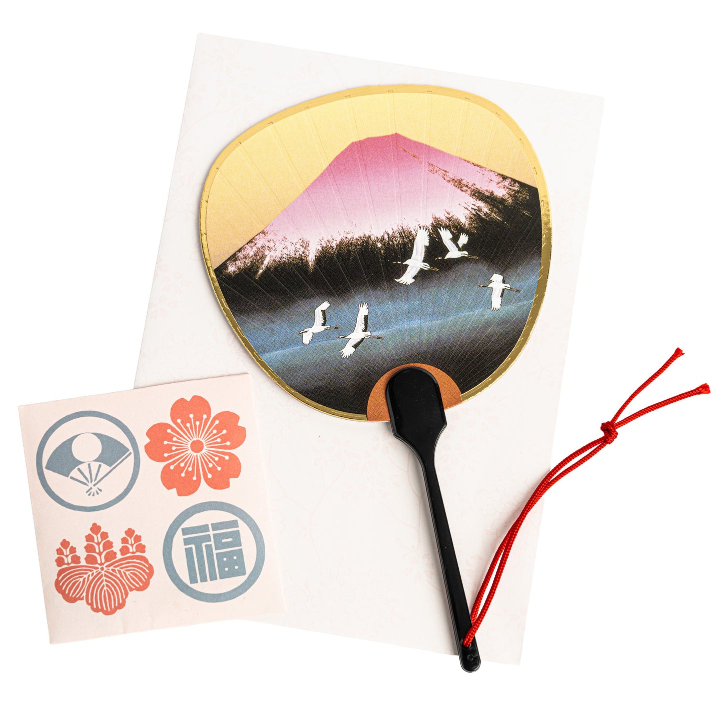 Red Mount Fuji Japanese Fan Card set