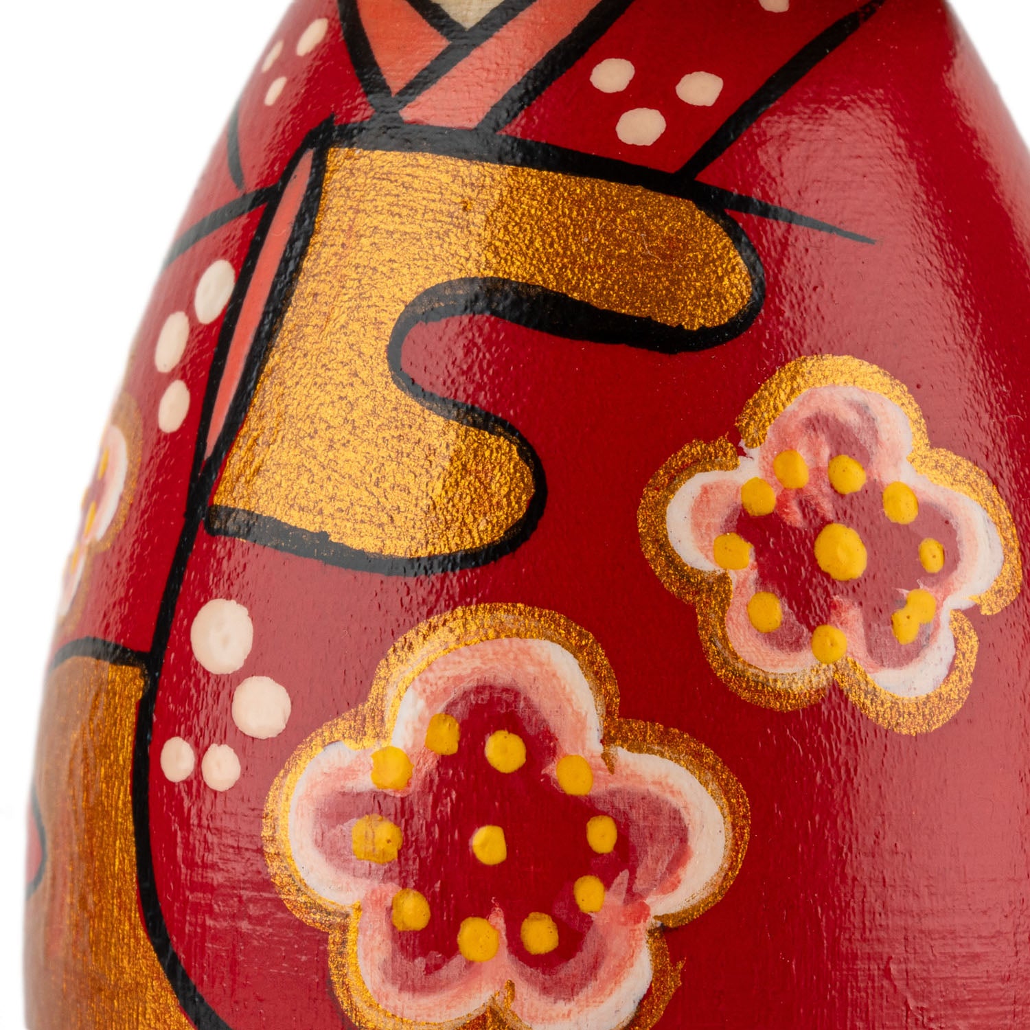 Red Plum Girl Japanese Kokeshi Doll detail