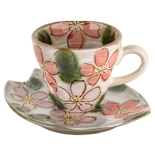 Red Sakura Japanese Cup and Saucer
