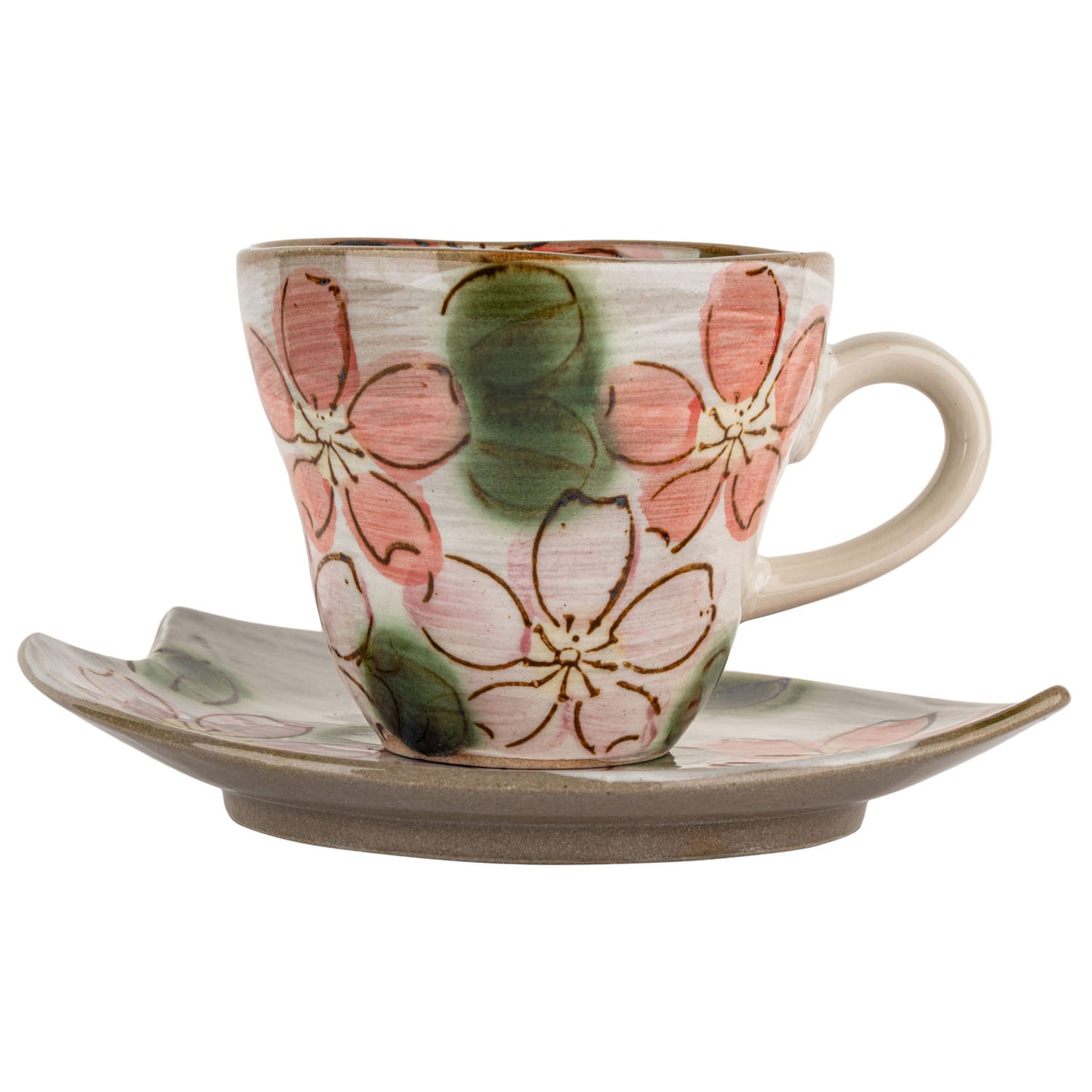Red Sakura Japanese Cup and Saucer side