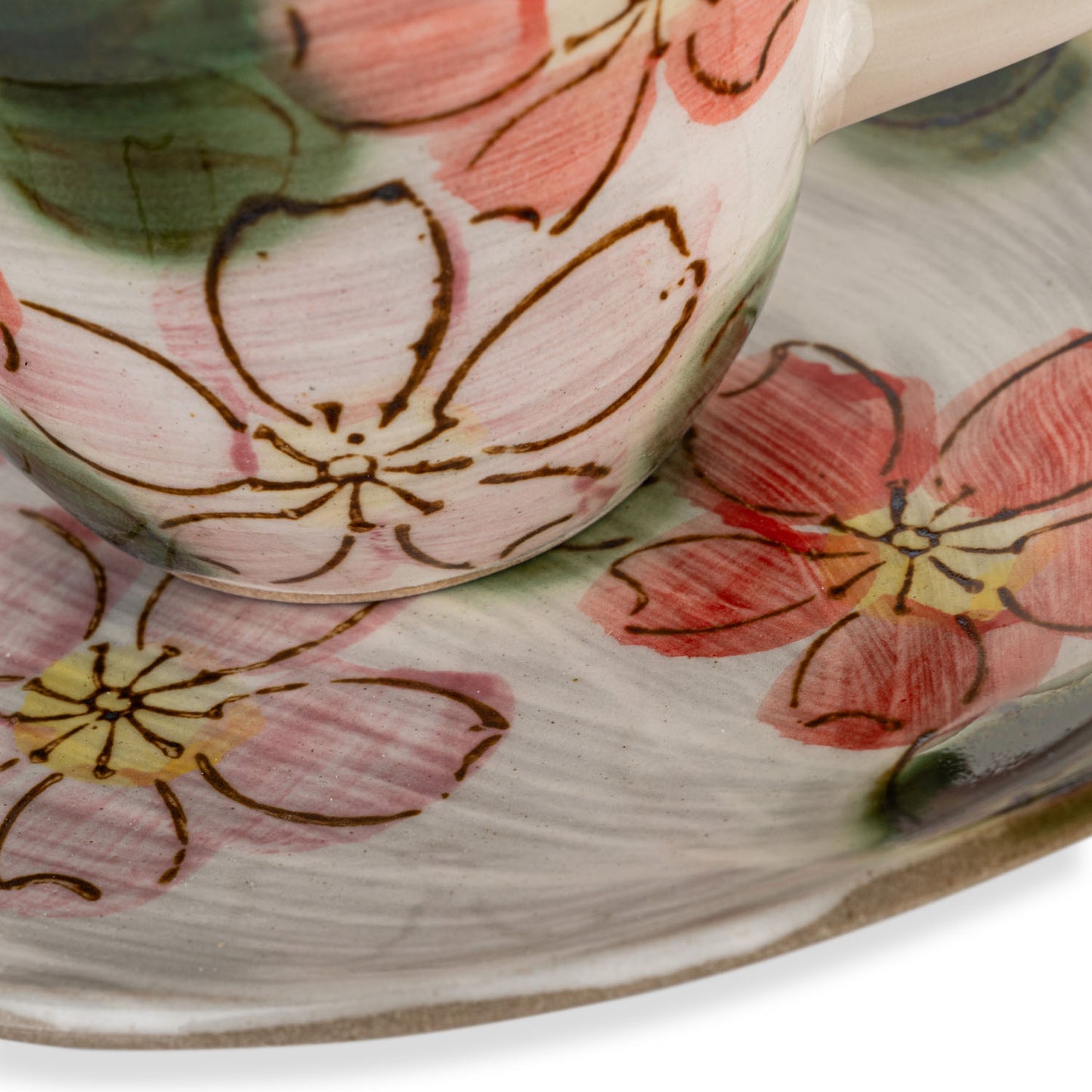Red Sakura Japanese Cup and Saucer detail