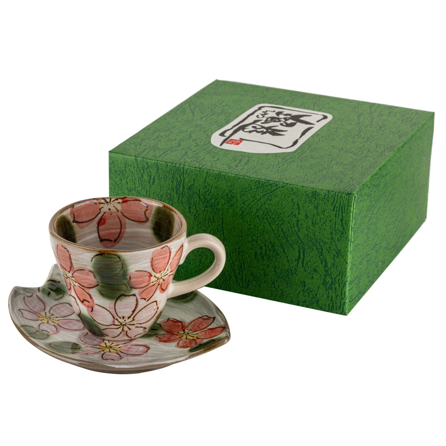 Red Sakura Japanese Cup and Saucer and gift box