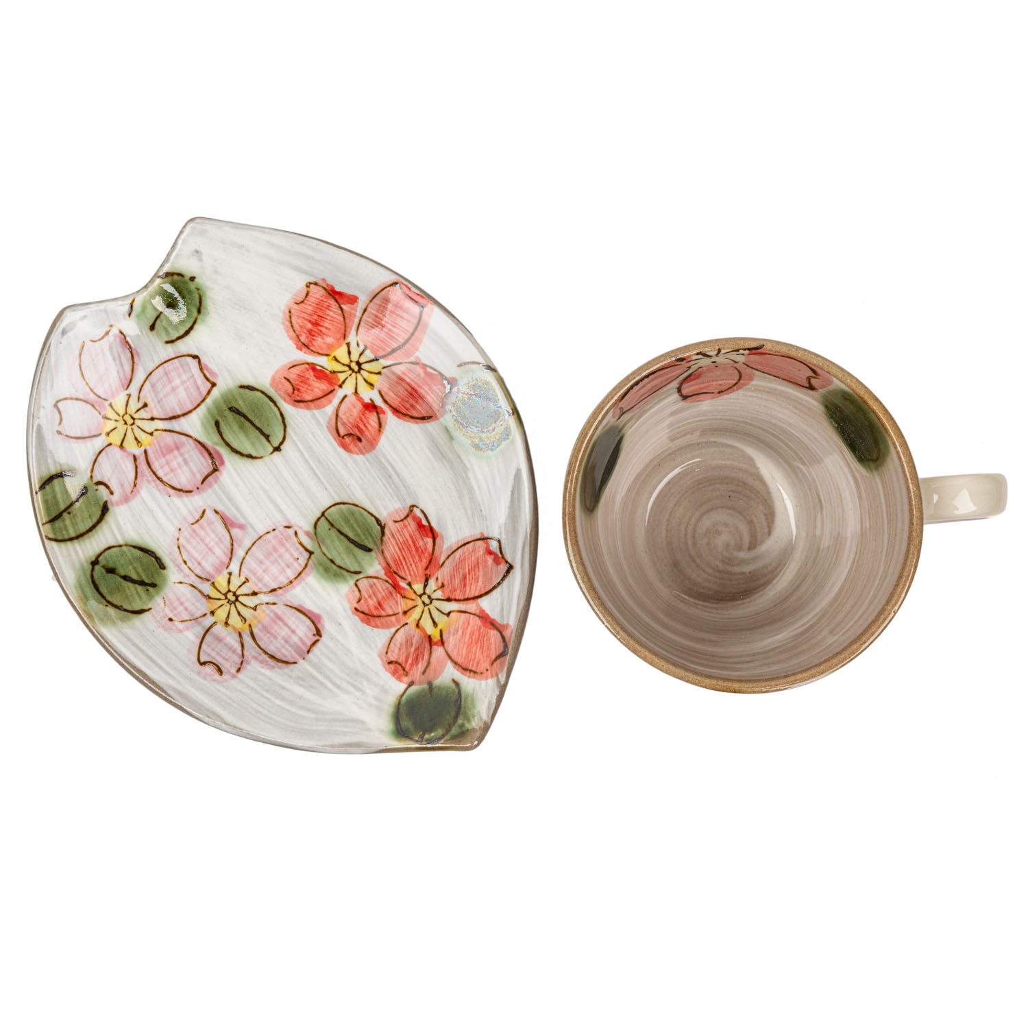 Red Sakura Japanese Cup and Saucer top