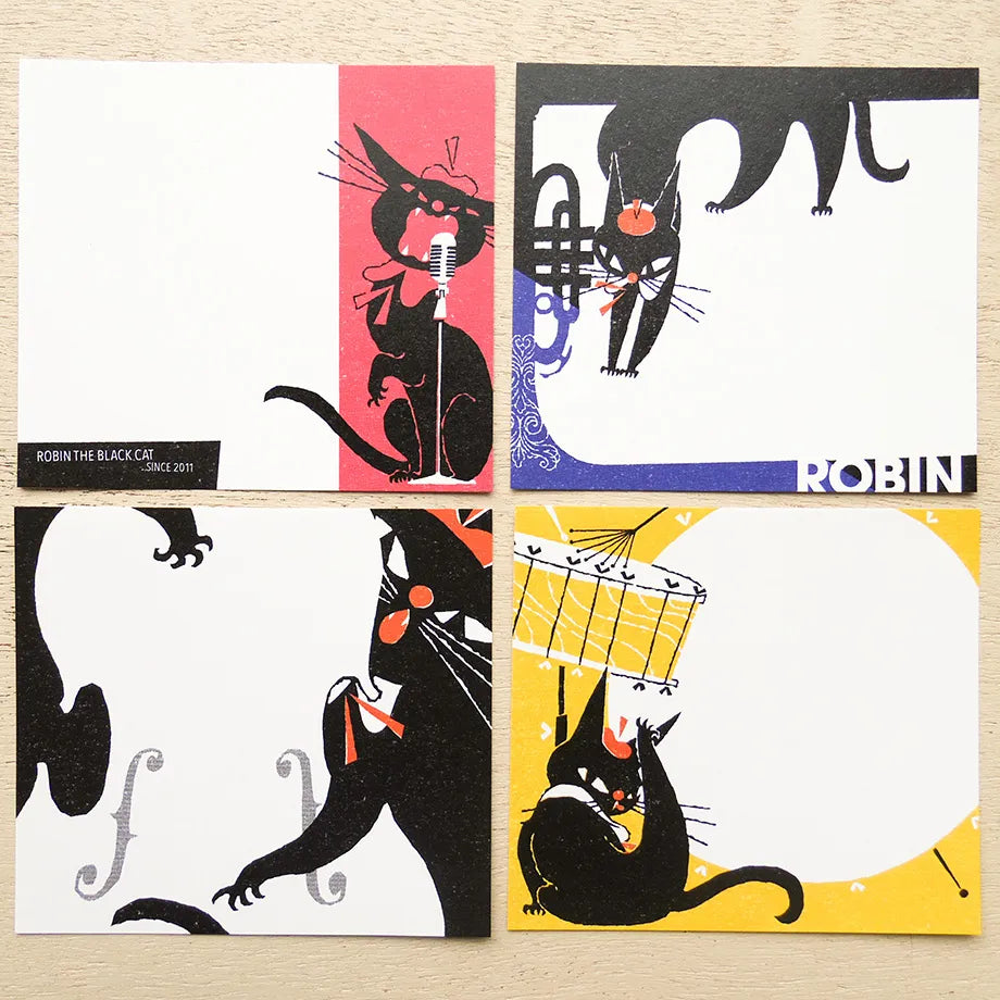 Robin Black Cat Small Japanese Memo Pad designs