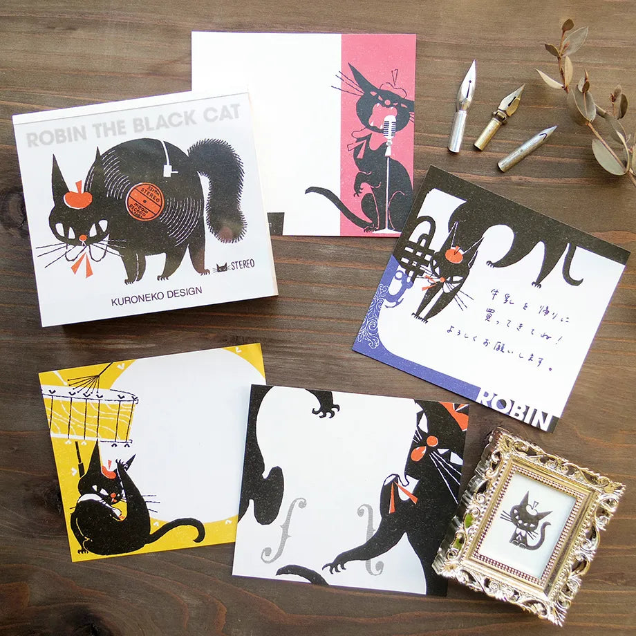 Robin Black Cat Small Japanese Memo Pad lifestyle