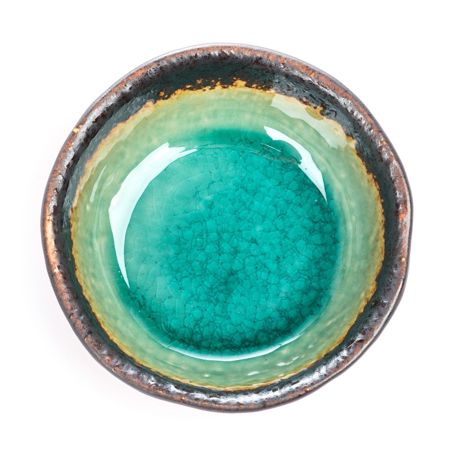 Round Turquoise Crackleglaze Japanese Sauce Dish