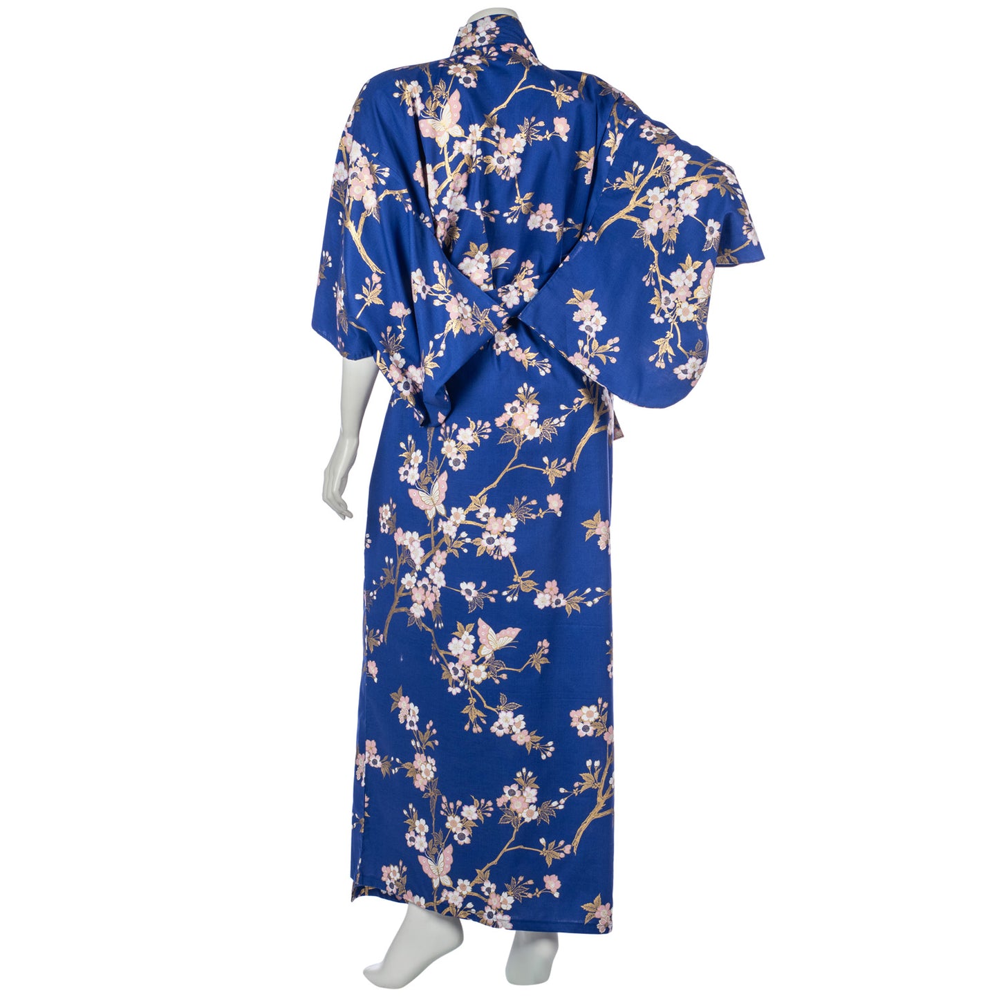 Royal Blue Cherry Blossom Japanese Kimono back