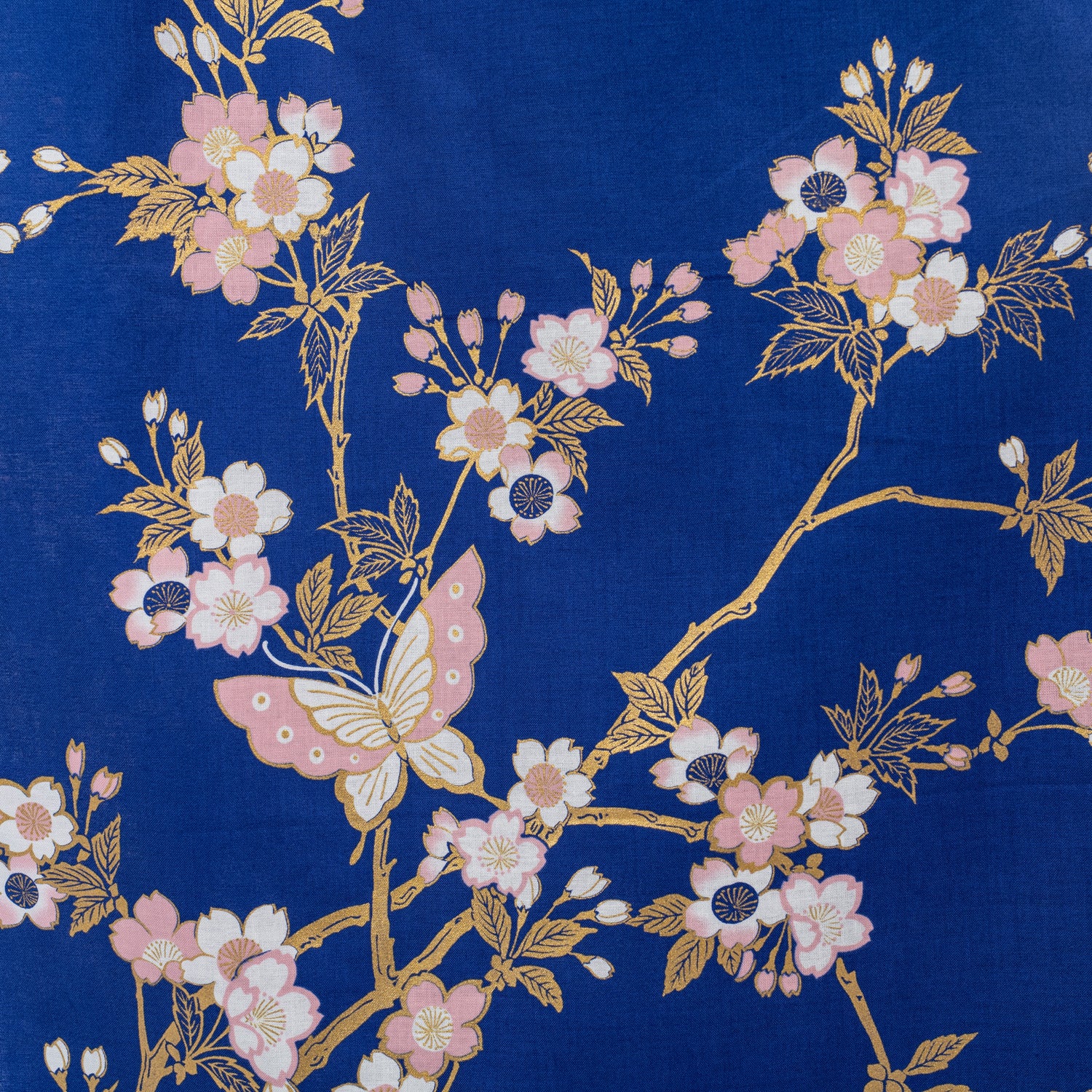 Royal Blue Cherry Blossom Japanese Kimono detail