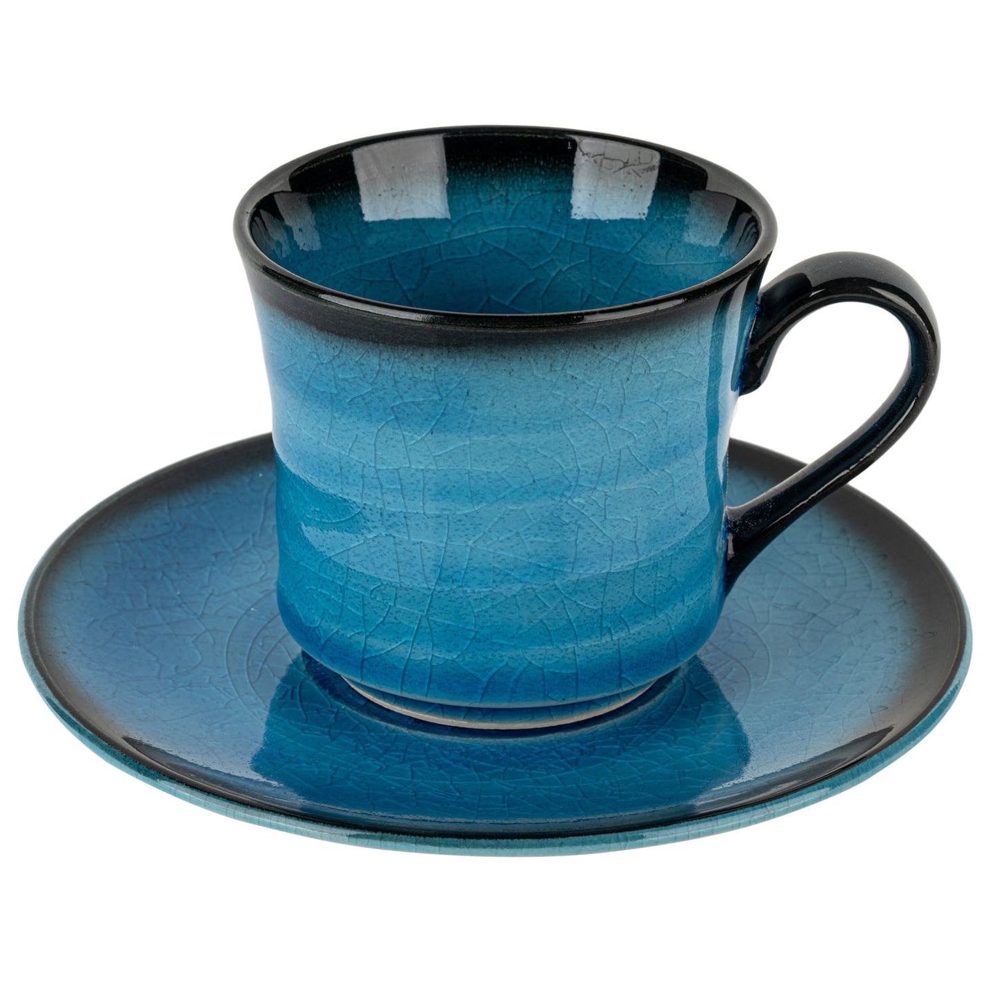 Sea Blue Crackleglaze Japanese Cup and Saucer